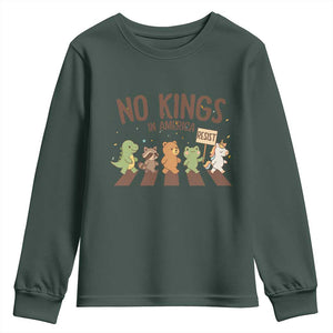 No Kings in America Youth Sweatshirt Resist Protest Cute Animal Resistance March TS02 Dark Forest Green Print Your Wear