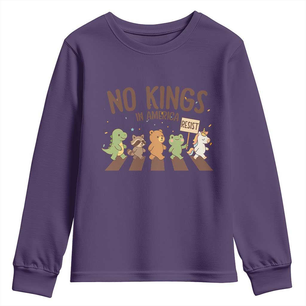 No Kings in America Youth Sweatshirt Resist Protest Cute Animal Resistance March TS02 Purple Print Your Wear