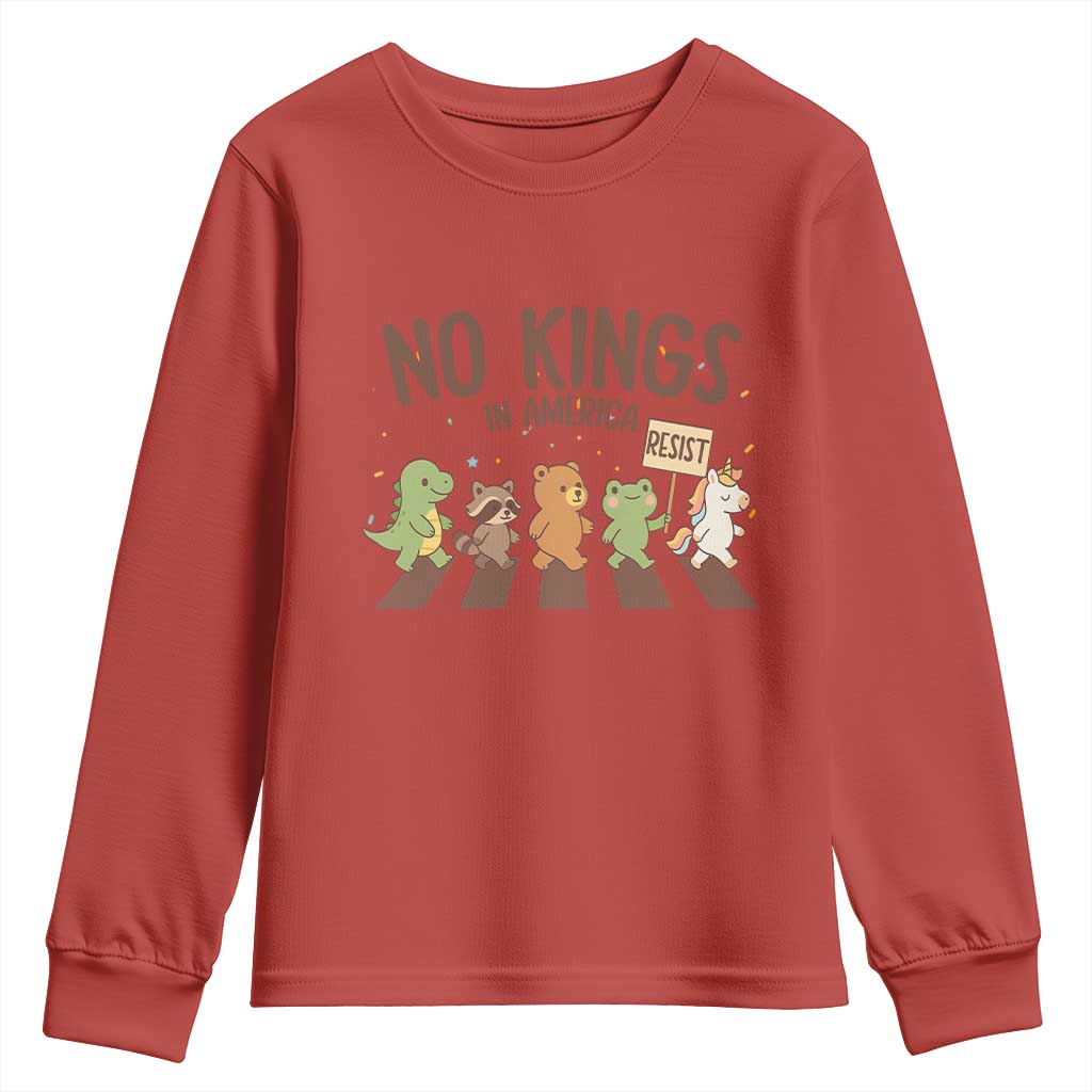 No Kings in America Youth Sweatshirt Resist Protest Cute Animal Resistance March TS02 Red Print Your Wear