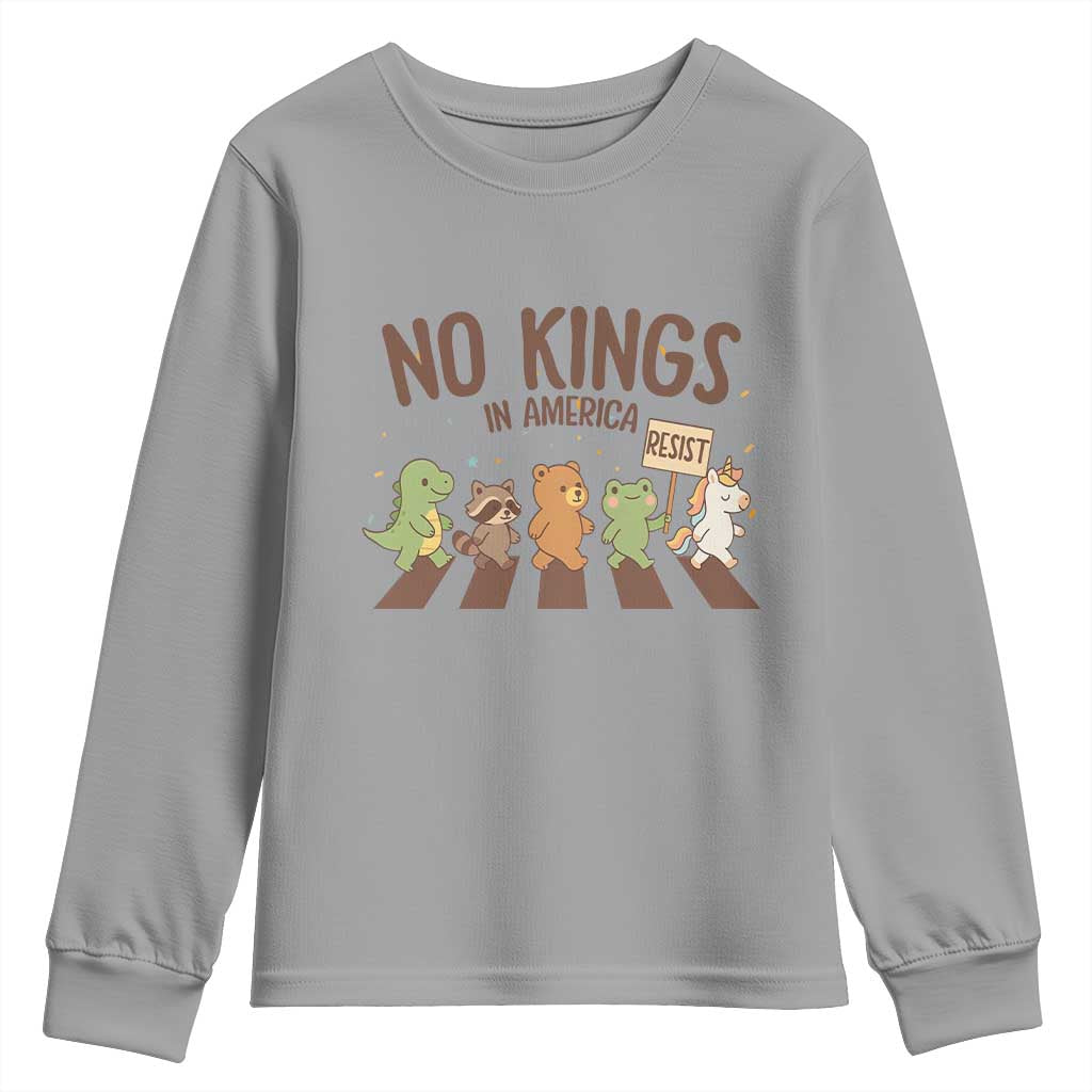 No Kings in America Youth Sweatshirt Resist Protest Cute Animal Resistance March TS02 Sport Gray Print Your Wear