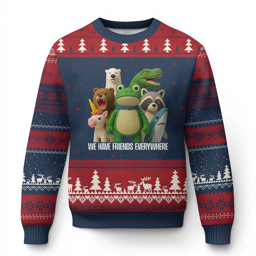 United Mascots Protest Ugly Christmas Sweater We Have Friends Everywhere TS02 Navy Red Print Your Wear