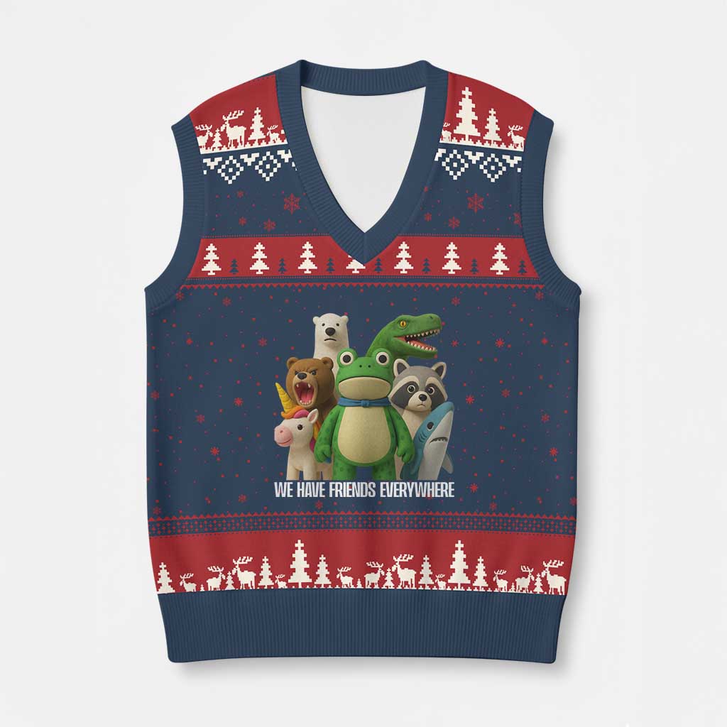 United Mascots Protest V-Neck Knit Sweater Vest We Have Friends Everywhere TS02 Navy Red Print Your Wear