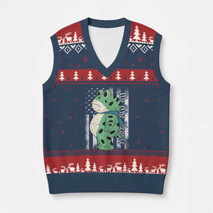 We The People Portland Frog V-Neck Knit Sweater Vest Patriotic Protest American Flag TS02 Navy Red Print Your Wear