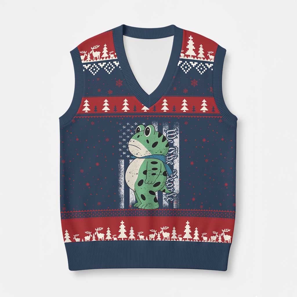 We The People Portland Frog V-Neck Knit Sweater Vest Patriotic Protest American Flag - Print Your Wear