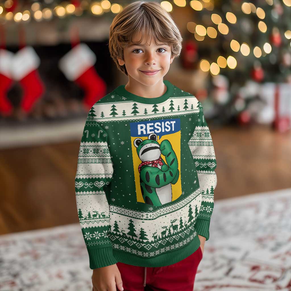 Resist Rosie Frog Ugly Christmas Sweater Protest Parody Feminist Retro Poster TS02 Forest Green Beige Print Your Wear