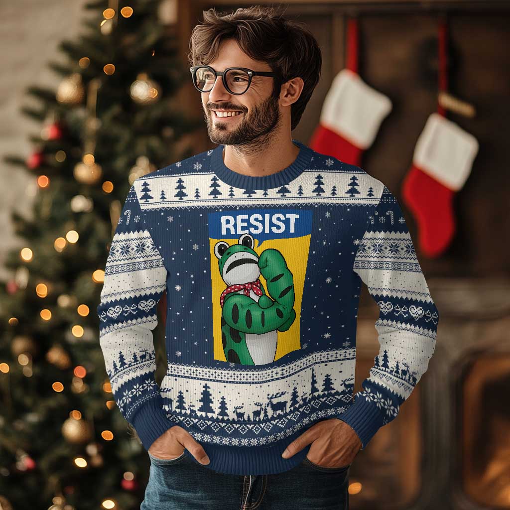 Resist Rosie Frog Ugly Christmas Sweater Protest Parody Feminist Retro Poster TS02 Navy Beige Print Your Wear