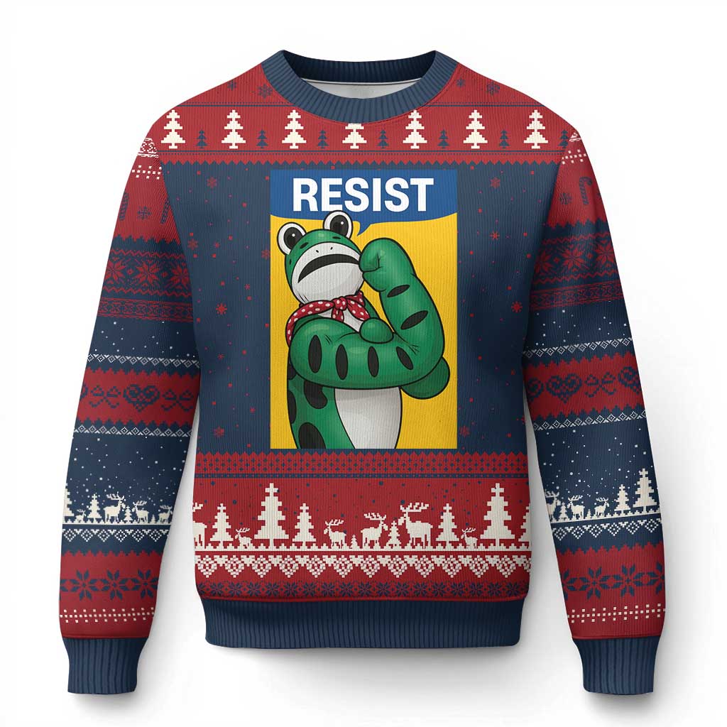 Resist Rosie Frog Ugly Christmas Sweater Protest Parody Feminist Retro Poster - Print Your Wear
