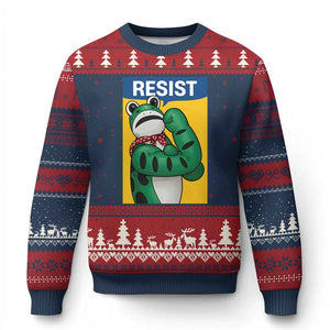 Resist Rosie Frog Ugly Christmas Sweater Protest Parody Feminist Retro Poster - Print Your Wear