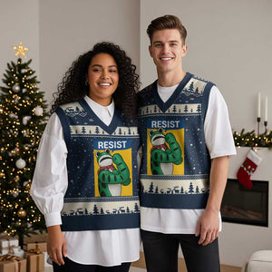 Resist Rosie Frog V-Neck Knit Sweater Vest Protest Parody Feminist Retro Poster - Print Your Wear