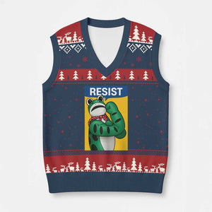 Resist Rosie Frog V-Neck Knit Sweater Vest Protest Parody Feminist Retro Poster TS02 Navy Red Print Your Wear