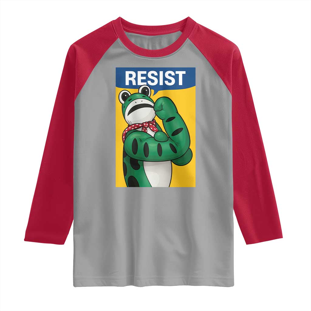 Resist Rosie Frog Raglan Shirt Protest Parody Feminist Retro Poster TS02 Sport Gray Red Print Your Wear