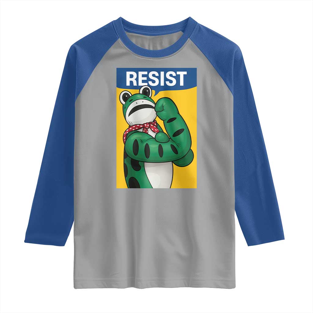 Resist Rosie Frog Raglan Shirt Protest Parody Feminist Retro Poster TS02 Sport Gray Royal Print Your Wear