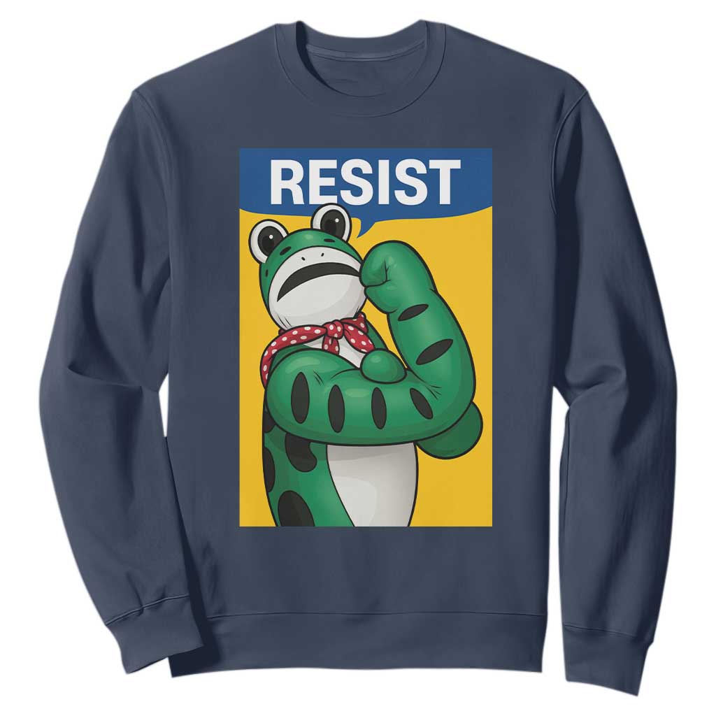Resist Rosie Frog Sweatshirt Protest Parody Feminist Retro Poster TS02 Navy Print Your Wear