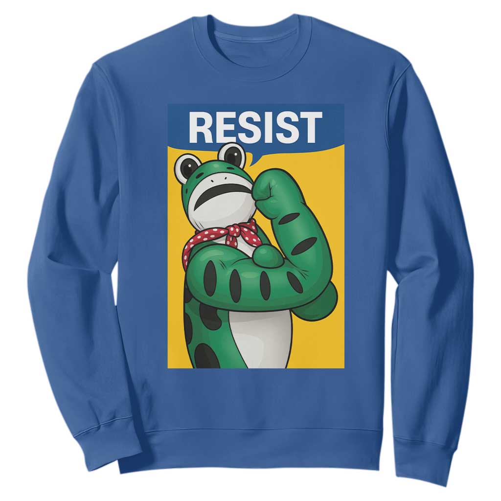 Resist Rosie Frog Sweatshirt Protest Parody Feminist Retro Poster TS02 Royal Blue Print Your Wear