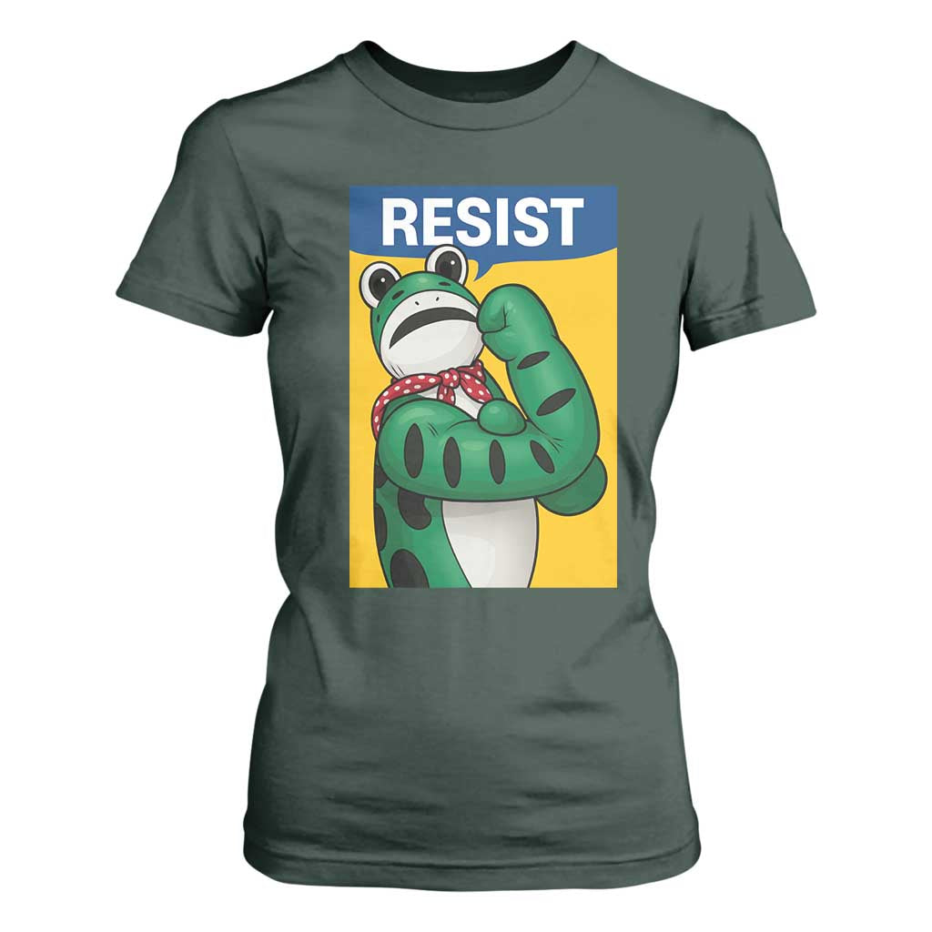 Resist Rosie Frog T Shirt For Women Protest Parody Feminist Retro Poster TS02 Dark Forest Green Print Your Wear