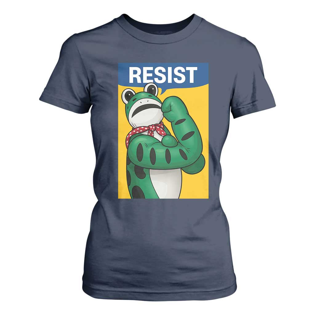 Resist Rosie Frog T Shirt For Women Protest Parody Feminist Retro Poster TS02 Navy Print Your Wear