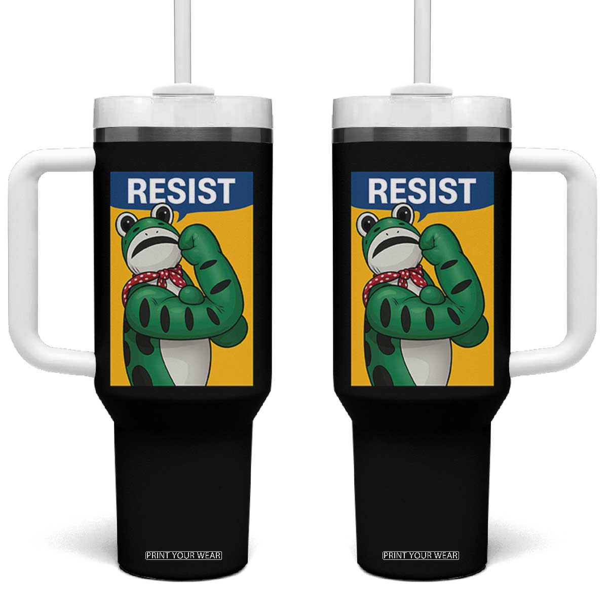 Resist Rosie Frog Tumbler With Handle Protest Parody Feminist Retro Poster - Print Your Wear