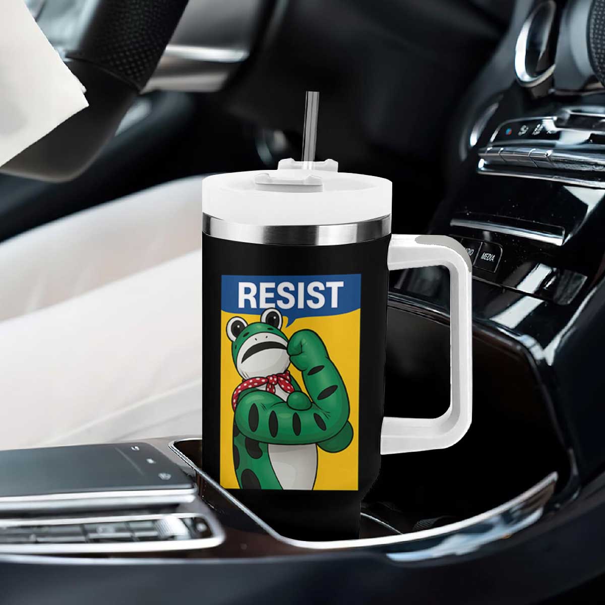 Resist Rosie Frog Tumbler With Handle Protest Parody Feminist Retro Poster - Print Your Wear