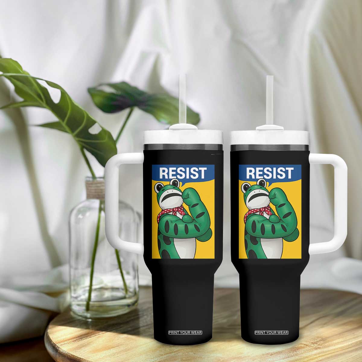 Resist Rosie Frog Tumbler With Handle Protest Parody Feminist Retro Poster - Print Your Wear