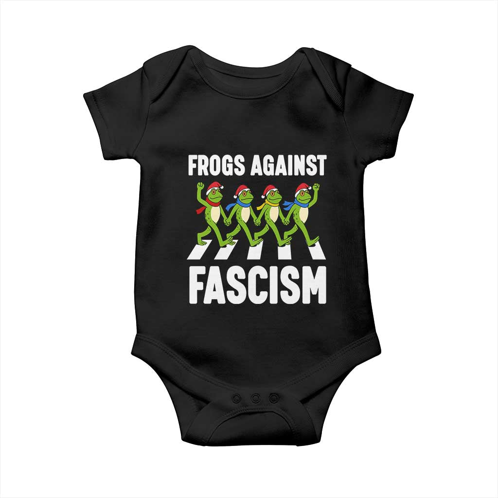 Santa Frog Against Fascism Baby Onesie Christmas Holiday Frogs Band Resistance Protest - Print Your Wear