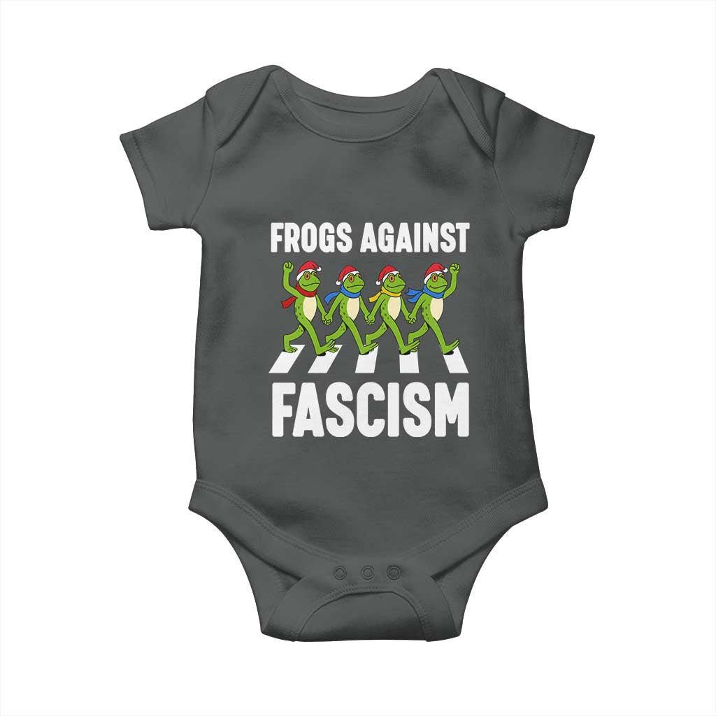 Santa Frog Against Fascism Baby Onesie Christmas Holiday Frogs Band Resistance Protest TS02 Dark Heather Print Your Wear