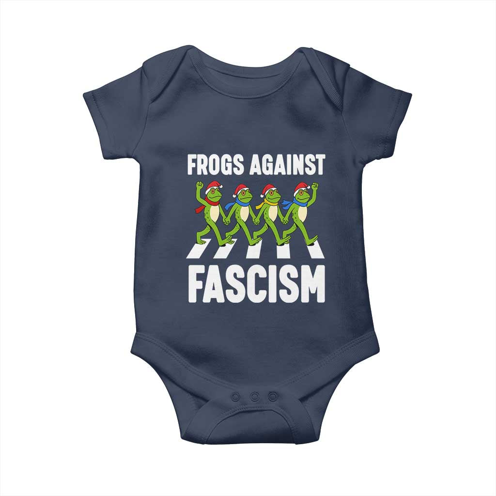 Santa Frog Against Fascism Baby Onesie Christmas Holiday Frogs Band Resistance Protest TS02 Navy Print Your Wear
