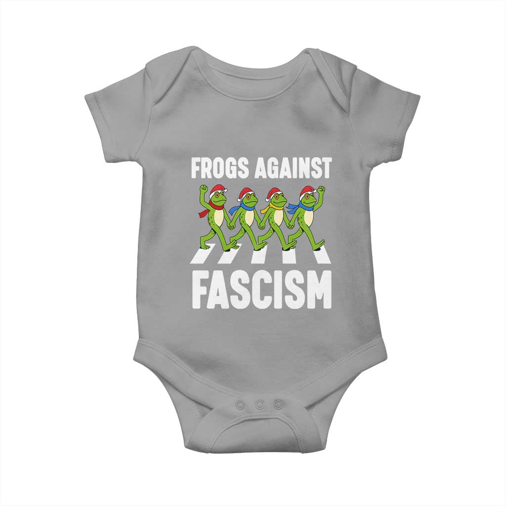Santa Frog Against Fascism Baby Onesie Christmas Holiday Frogs Band Resistance Protest TS02 Sport Gray Print Your Wear