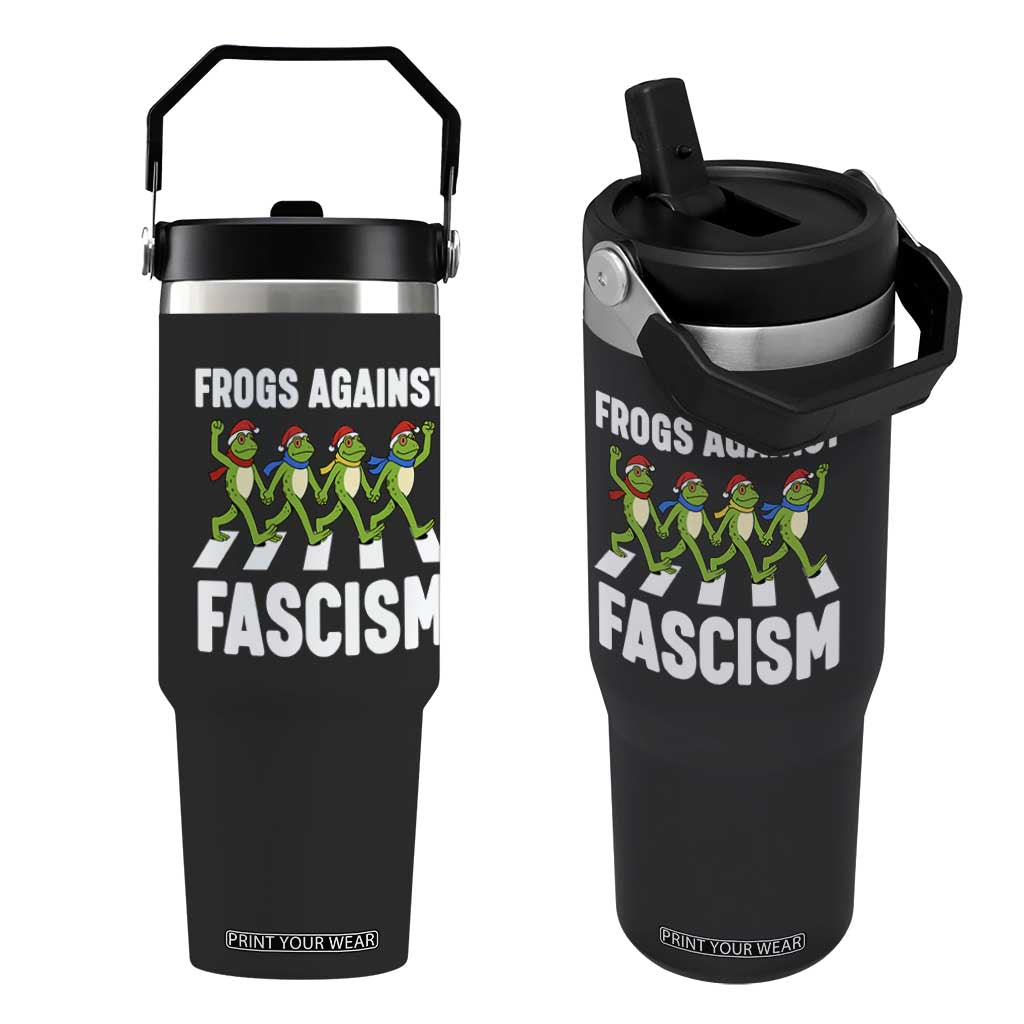 Santa Frog Against Fascism Flip Straw Tumbler Christmas Holiday Frogs Band Resistance Protest TS02 One Size: 30 oz Black Print Your Wear
