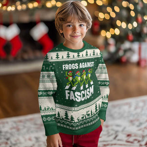 Santa Frog Against Fascism Ugly Christmas Sweater Xmas Holiday Frogs Band Resistance Protest TS02 Forest Green Beige Print Your Wear
