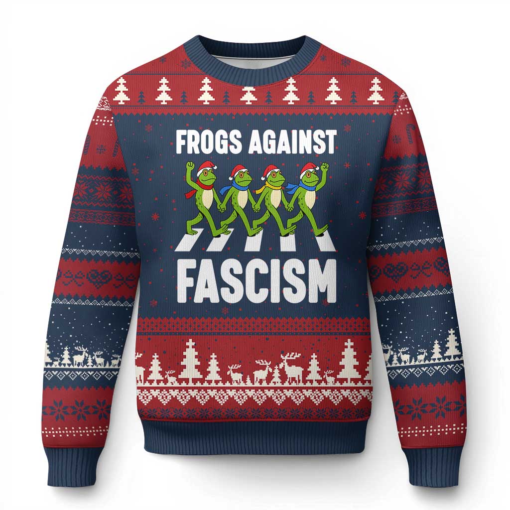 Santa Frog Against Fascism Ugly Christmas Sweater Xmas Holiday Frogs Band Resistance Protest - Print Your Wear