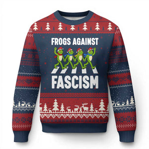 Santa Frog Against Fascism Ugly Christmas Sweater Xmas Holiday Frogs Band Resistance Protest - Print Your Wear