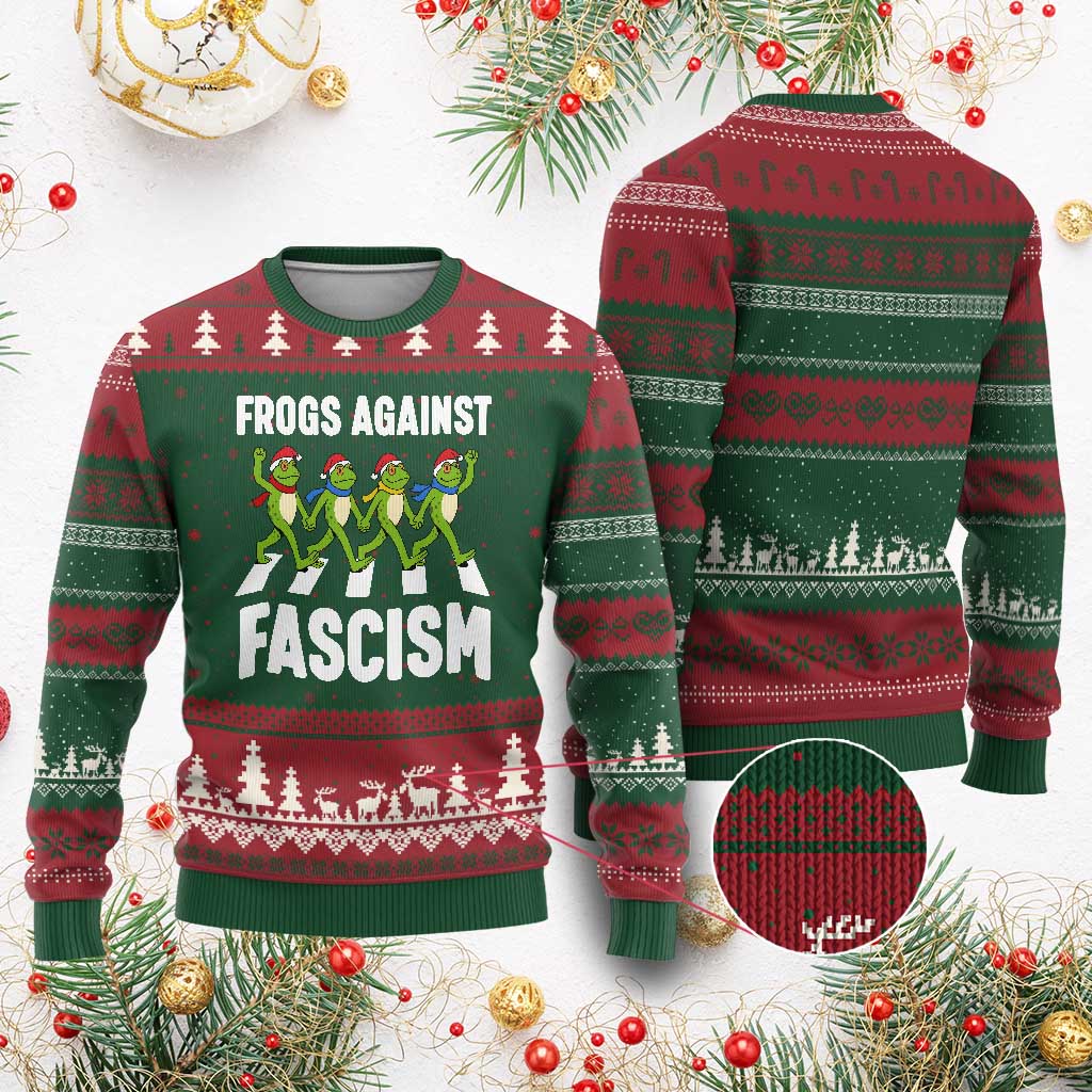 Santa Frog Against Fascism Ugly Christmas Sweater Xmas Holiday Frogs Band Resistance Protest TS02 Red Green Print Your Wear