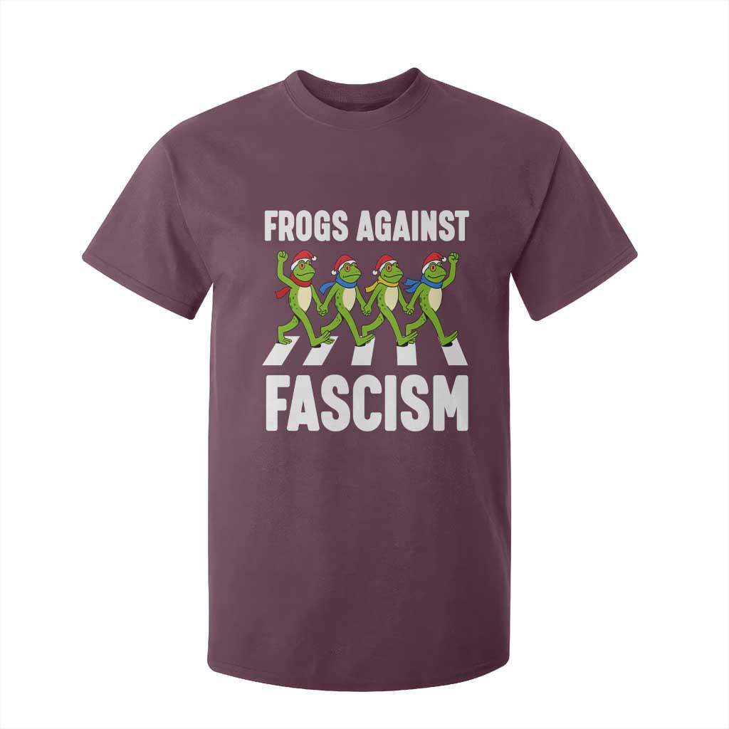 Santa Frog Against Fascism T Shirt For Kid Christmas Holiday Frogs Band Resistance Protest TS02 Maroon Print Your Wear