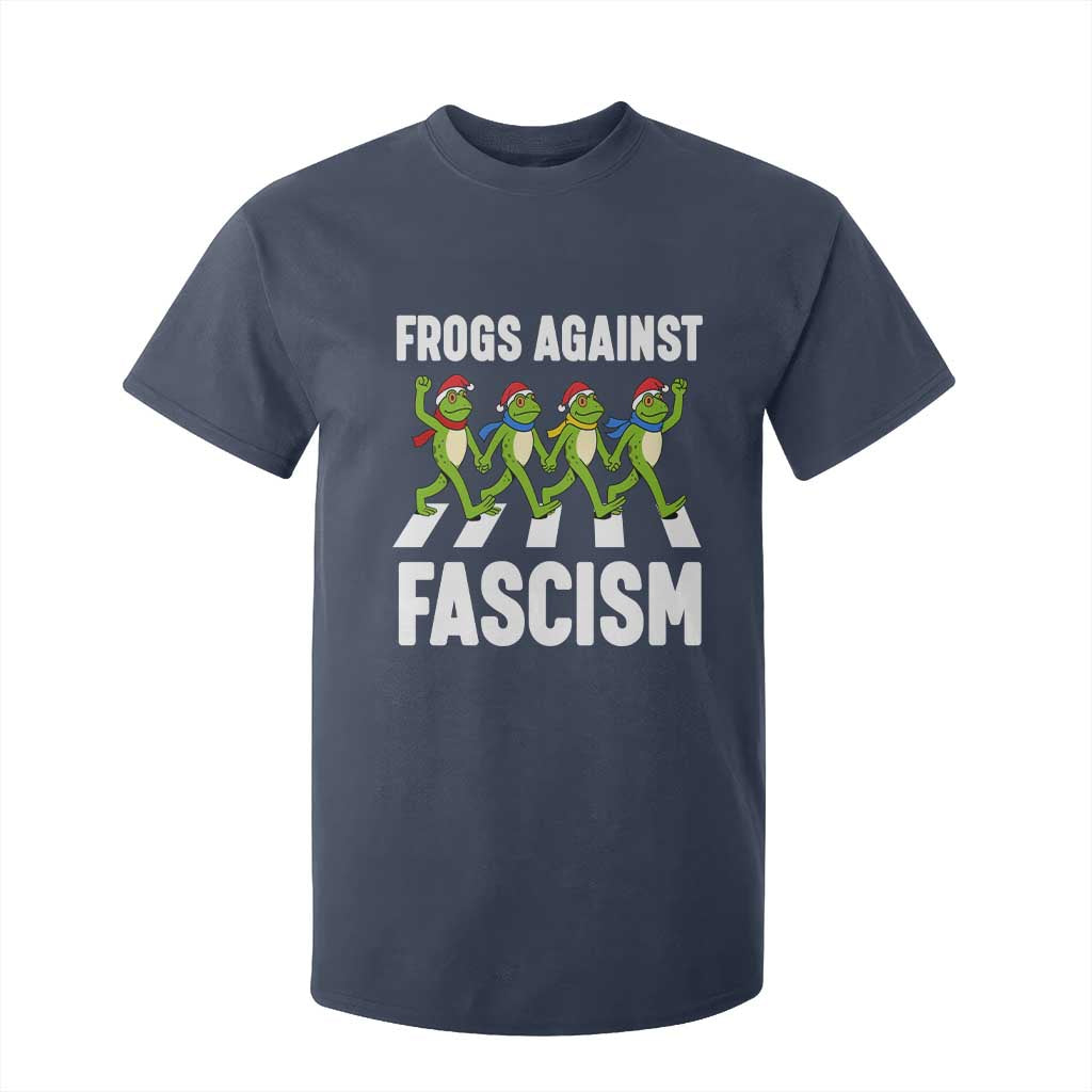 Santa Frog Against Fascism T Shirt For Kid Christmas Holiday Frogs Band Resistance Protest TS02 Navy Print Your Wear