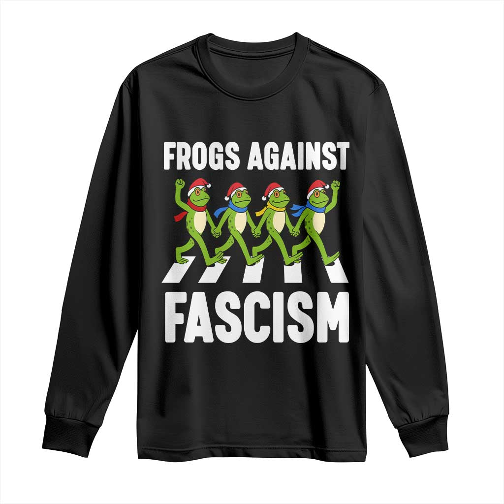 Santa Frog Against Fascism Long Sleeve Shirt Christmas Holiday Frogs Band Resistance Protest - Print Your Wear