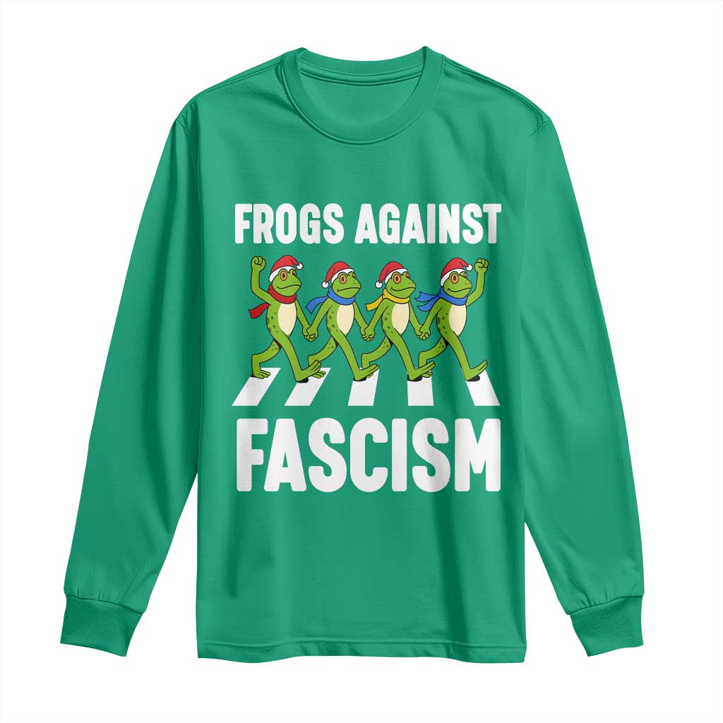 Santa Frog Against Fascism Long Sleeve Shirt Christmas Holiday Frogs Band Resistance Protest TS02 Irish Green Print Your Wear