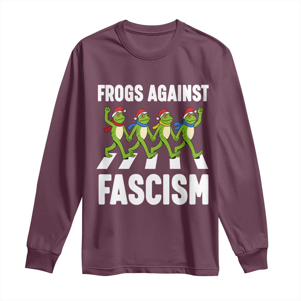 Santa Frog Against Fascism Long Sleeve Shirt Christmas Holiday Frogs Band Resistance Protest TS02 Maroon Print Your Wear