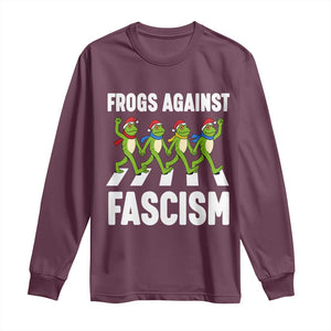 Santa Frog Against Fascism Long Sleeve Shirt Christmas Holiday Frogs Band Resistance Protest TS02 Maroon Print Your Wear