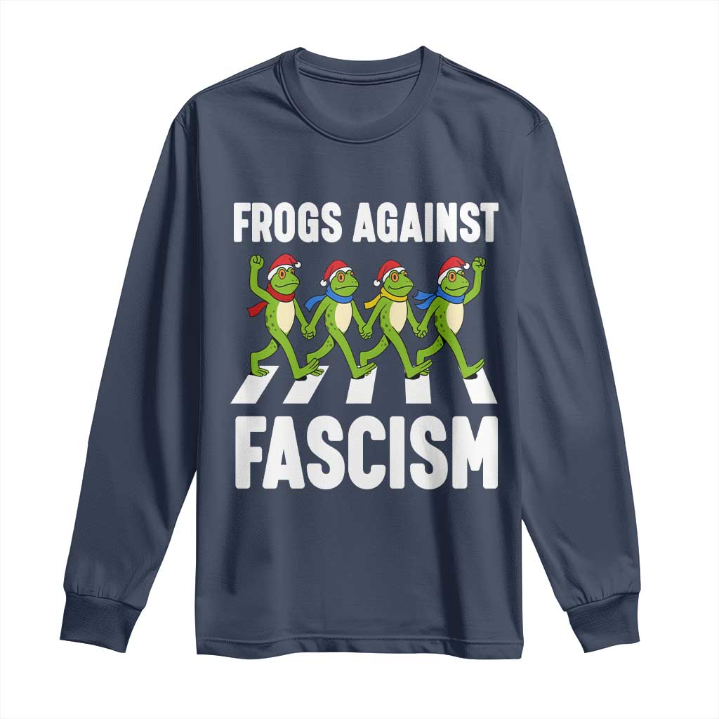 Santa Frog Against Fascism Long Sleeve Shirt Christmas Holiday Frogs Band Resistance Protest TS02 Navy Print Your Wear