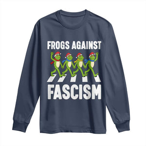Santa Frog Against Fascism Long Sleeve Shirt Christmas Holiday Frogs Band Resistance Protest TS02 Navy Print Your Wear