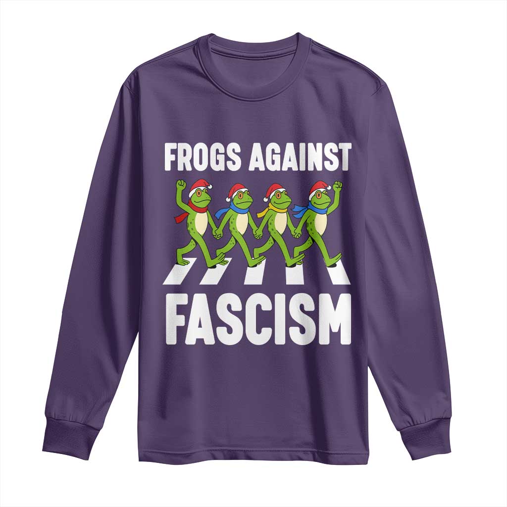 Santa Frog Against Fascism Long Sleeve Shirt Christmas Holiday Frogs Band Resistance Protest TS02 Purple Print Your Wear