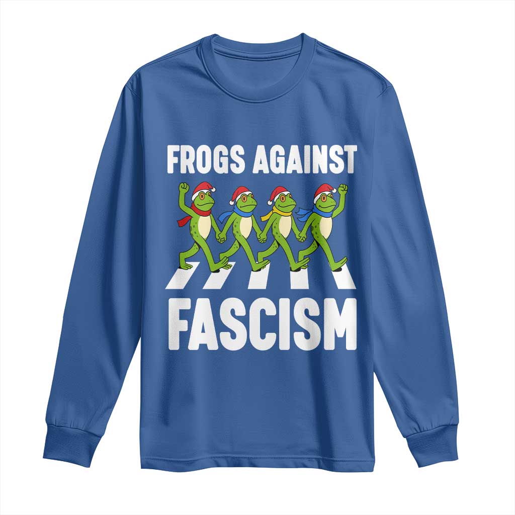 Santa Frog Against Fascism Long Sleeve Shirt Christmas Holiday Frogs Band Resistance Protest TS02 Royal Blue Print Your Wear