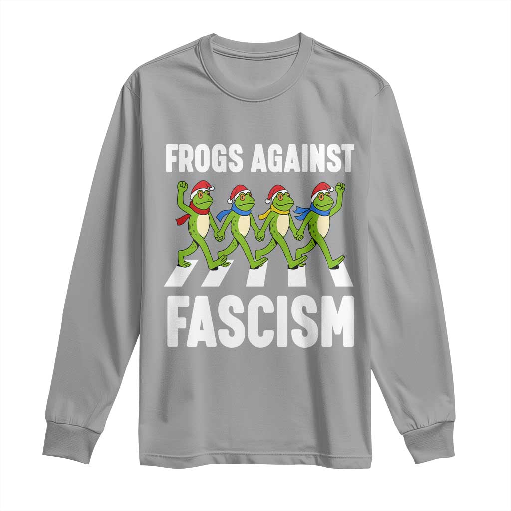 Santa Frog Against Fascism Long Sleeve Shirt Christmas Holiday Frogs Band Resistance Protest TS02 Sport Gray Print Your Wear