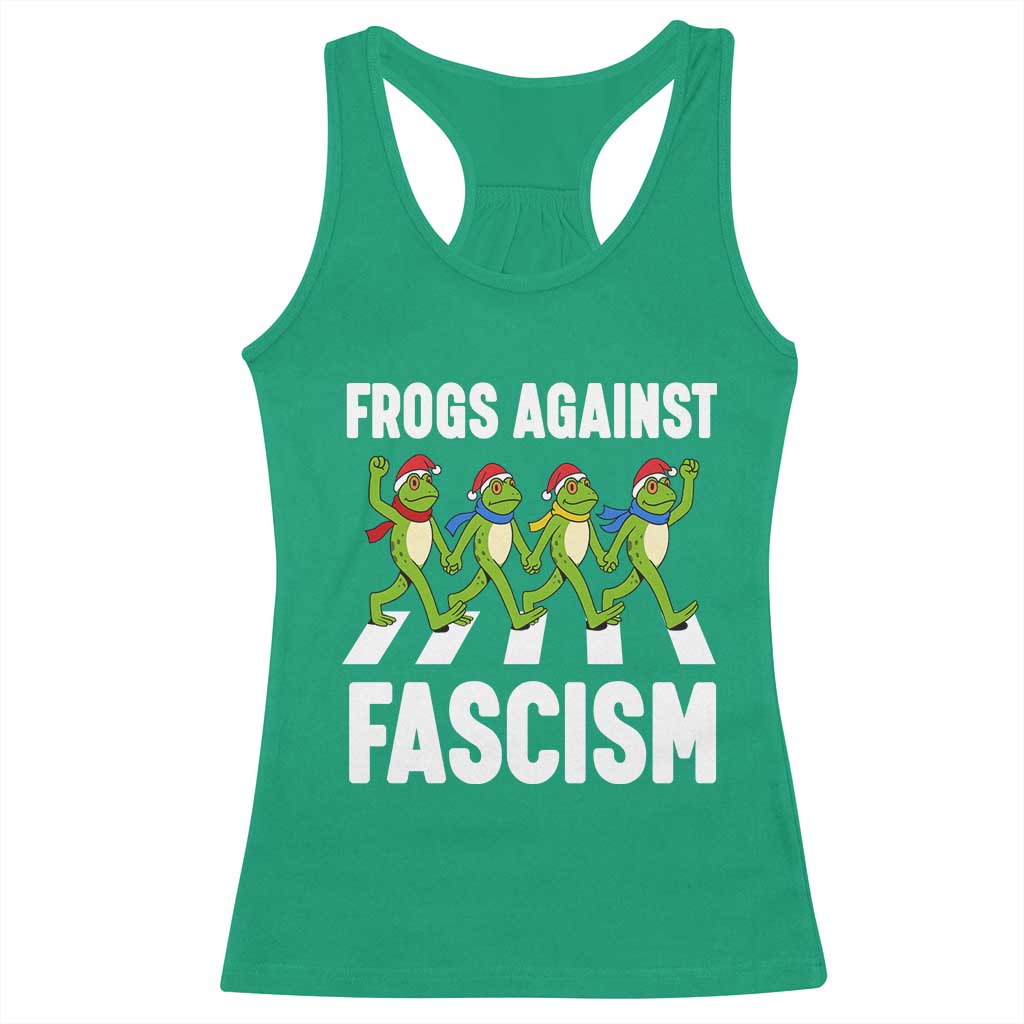 Santa Frog Against Fascism Racerback Tank Top Christmas Holiday Frogs Band Resistance Protest TS02 Irish Green Print Your Wear