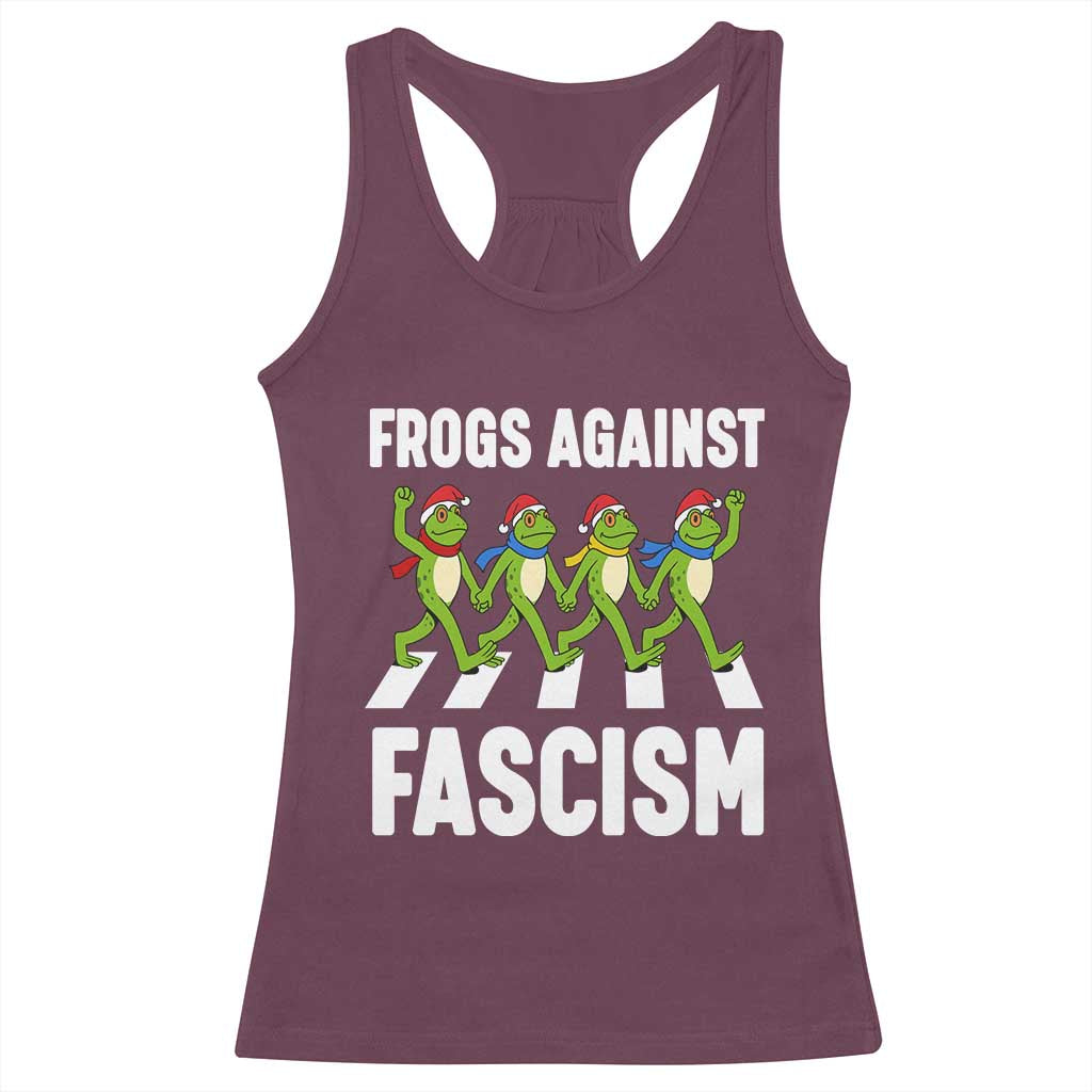Santa Frog Against Fascism Racerback Tank Top Christmas Holiday Frogs Band Resistance Protest TS02 Maroon Print Your Wear