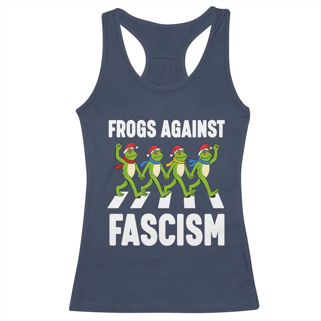 Santa Frog Against Fascism Racerback Tank Top Christmas Holiday Frogs Band Resistance Protest TS02 Navy Print Your Wear