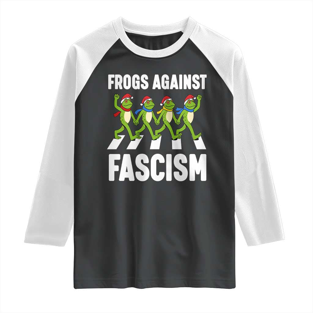 Santa Frog Against Fascism Raglan Shirt Christmas Holiday Frogs Band Resistance Protest - Print Your Wear