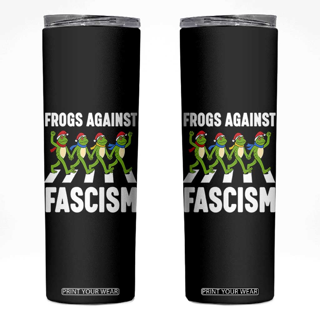 Santa Frog Against Fascism Skinny Tumbler Christmas Holiday Frogs Band Resistance Protest TS02 Black Print Your Wear
