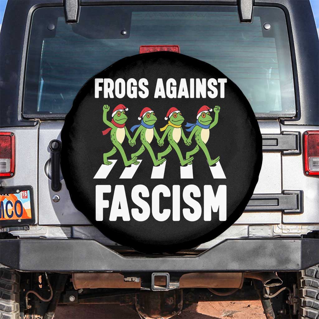 Santa Frog Against Fascism Spare Tire Cover Christmas Holiday Frogs Band Resistance Protest TS02 No hole Black Print Your Wear