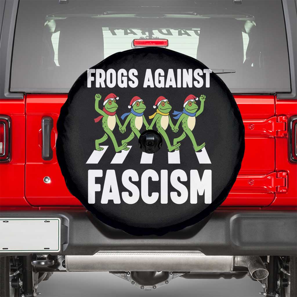 Santa Frog Against Fascism Spare Tire Cover Christmas Holiday Frogs Band Resistance Protest TS02 Black Print Your Wear